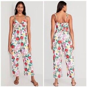 Old Navy Multicolor Wide Leg‎ Twist-Front Smocked Jumpsuit Floral Flower Size XL